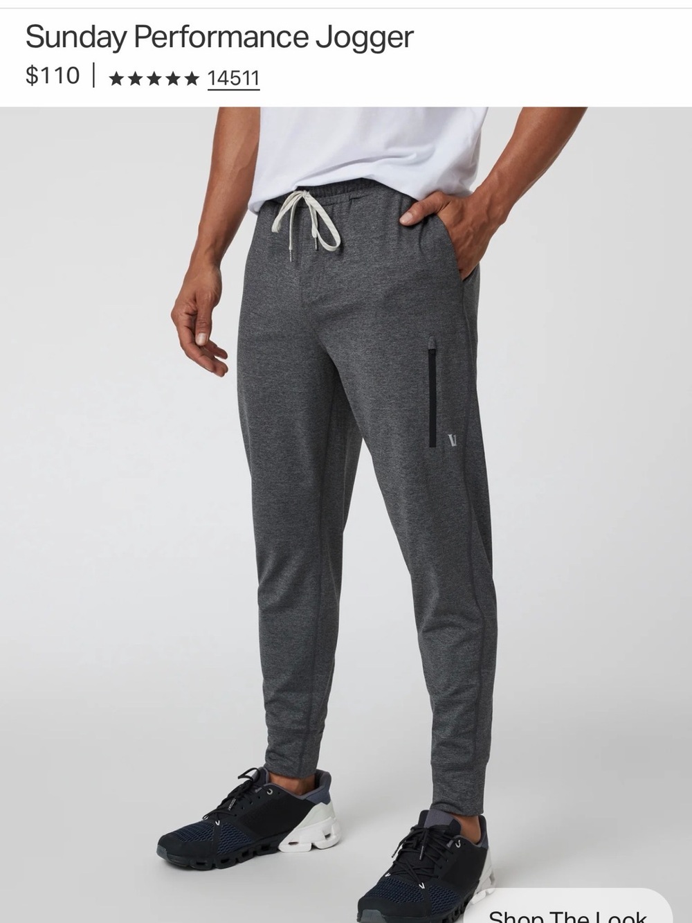 Vuori Men’s Charcoal Heather Sunday Performance Joggers Large Like New Gray